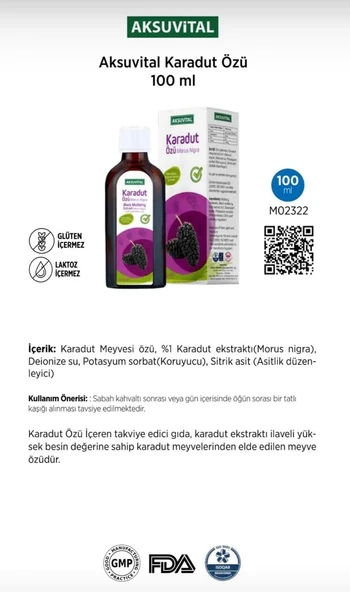 Aksu Vital Karadut Şurubu 100 Ml - Resim 2