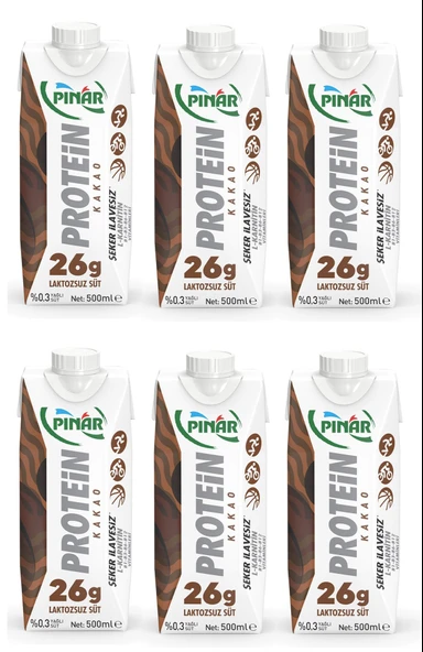 Pınar Protein Kakaolu Laktozsuz Süt 500 Ml X 6 Adet ürün görseli 1