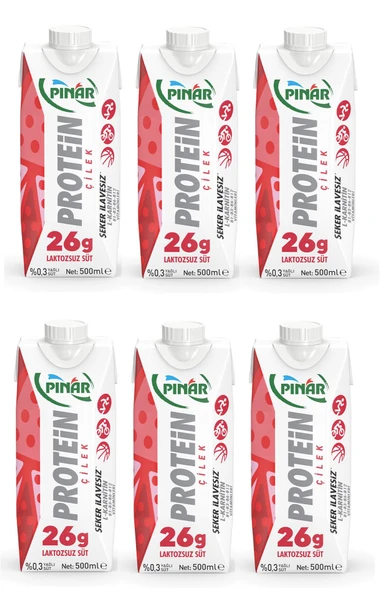 Pınar Protein Çilekli Laktozsuz Süt 500 Ml X 6 Adet ürün görseli 1