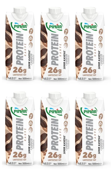 Pınar Protein Kahveli Laktozsuz Süt 500 Ml X 6 Adet ürün görseli 1