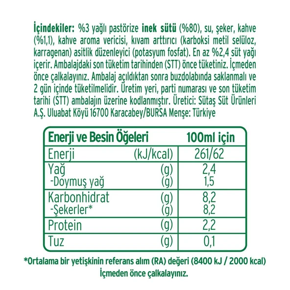 Sütaş Latte 1 Lt X 6 Adet - Resim 3