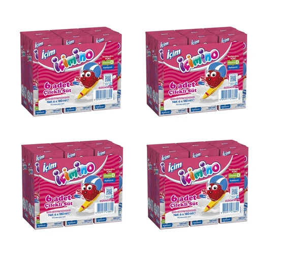 İçim İçimino Çilekli Süt 180 Ml X 24 Adet ürün görseli 1