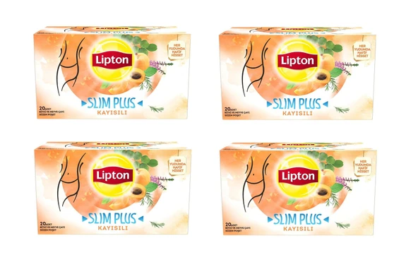 Lipton Slim Plus Kayısılı Bardak Süzen Poşet Bitki Çayı 20'Li Paket X 4 Adet ürün görseli 1
