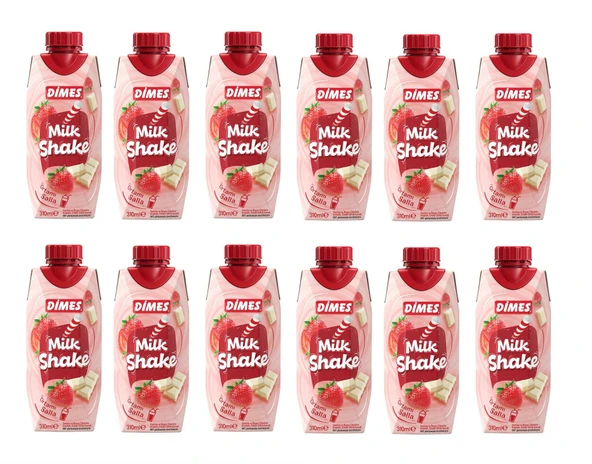 Dimes Milkshake Vanilya Ve Beyaz Çikolata Aromalı Çilekli 310 Ml X 12 Adet ürün görseli 1