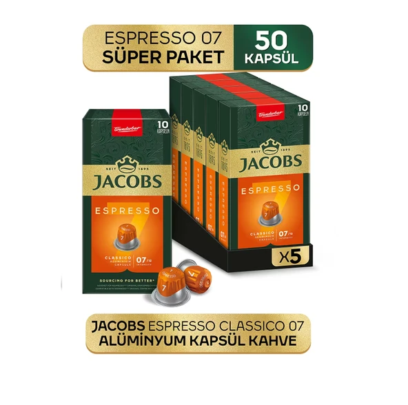 Jacobs Espresso 7 Classico Nespresso Uyumlu Kapsül Kahve 10 Kapsül X 5 Adet ürün görseli 1