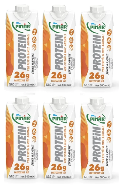 Pınar Protein Yer Fıstıklı Ve Muz Aromalı Laktozsuz Süt 500 Ml X 6 Adet ürün görseli 1