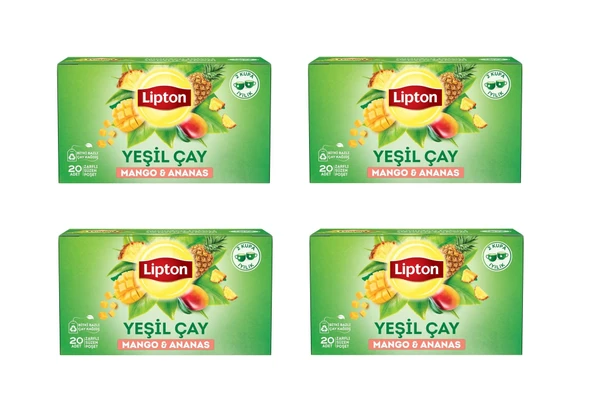 Lipton Mango Ve Ananaslı Tropikal Bardak Poşet Yeşil Çay 20'Li Paket X 4 Adet ürün görseli 1
