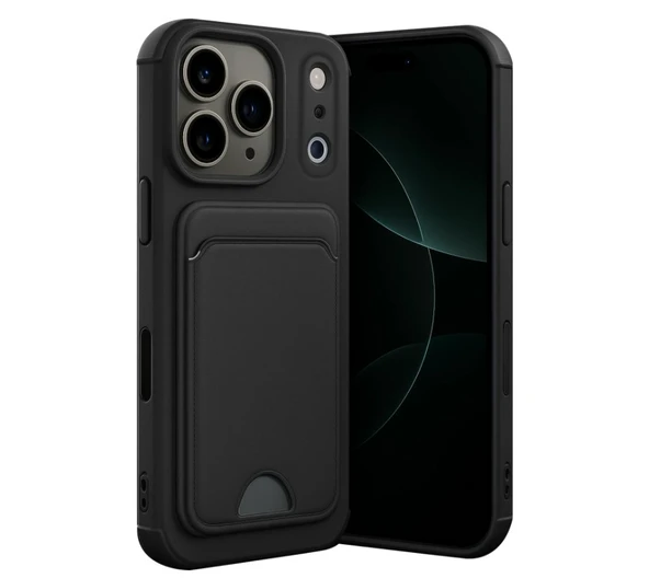 iPhone 17 Pro Max Uyumlu Kartvizitli Kartlıklı Darbe Korumalı Silikon Kılıf – Siyah ürün görseli 1