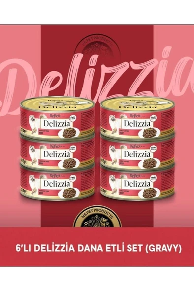 Reflex Plus Delizzia Yetişkin Dana Etli Gravy Kedi Maması 6x85 gram ürün görseli 1