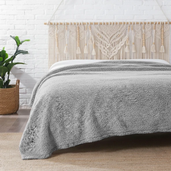 Dolce Bonita Home Wellsoft Sherpa Battaniye 200x220 Gri - Uyku Bandı Hediyeli ürün görseli 1