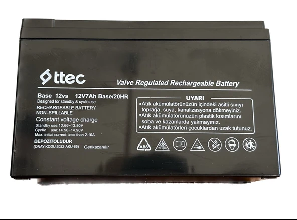 Ttec 12V 7Ah Base Bakımsız Kuru Akü Alarm Aküsü 8 Adet ürün görseli 1