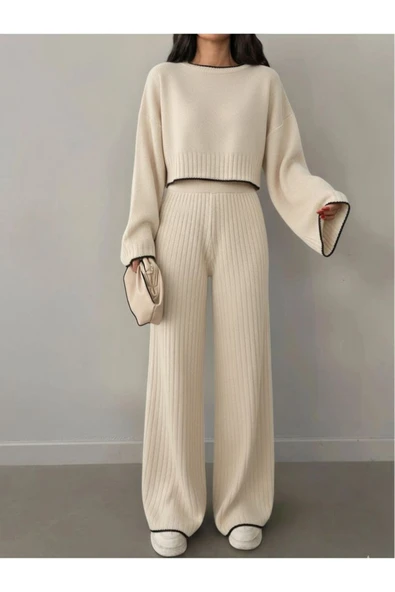 LocaMz Kontrast Dikiş Detaylı Kadın Triko Takım – Oversize Model ürün görseli 1