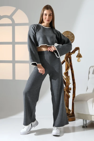 İva Fashion Çoban dikişli Triko Crop  Alt - Üst Takım ürün görseli 1