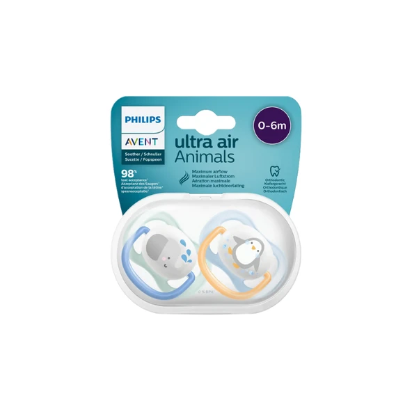 Philips Avent Ultra Air Animals 2'li Erkek Emzik 0-6 ürün görseli 1