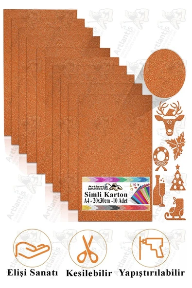Turuncu Simli Karton A4 20x30 cm 10 lu 1 Paket Simli Fon Kartonu Parıltılı Kağıt Anasınıfı Kreş Etkinlik Proje ürün görseli 1
