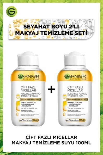 Garnier Çift Fazlı Micellar Makyaj Temizleme Suyu 100ml Seyahat 2'li Boy Set ürün görseli 1