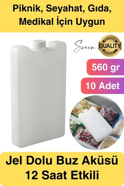 12 Saat Süreli 560 gr Jel Dolu Buz Aküsü Plastik Soğuk Zincir Gıda Yiyecek Uzun Süre Koruma 10 Adet ürün görseli 1