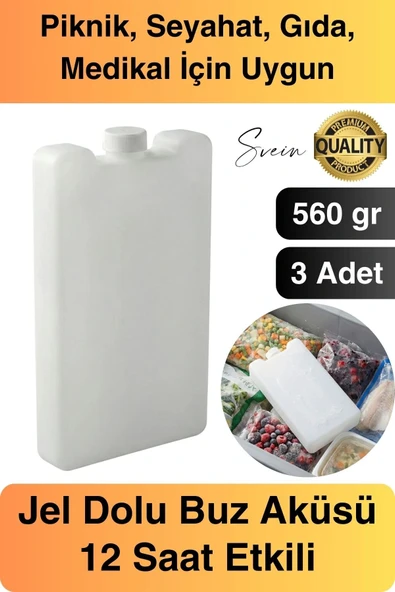 12 Saat Süreli 560 gr Jel Dolu Buz Aküsü Plastik Soğuk Zincir Gıda Yiyecek Uzun Süre Koruma 3 Adet ürün görseli 1