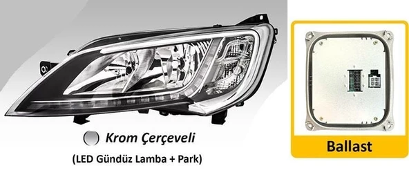 AYFAR FAR MOTORLU SAĞ FIAT DUCATO MAXI /PEUGEOT BOXER / CITROEN JUMPER ( 2014› ) LED (BALLAST DAHİL)  KROM ÇERÇEVELİ ürün görseli 1