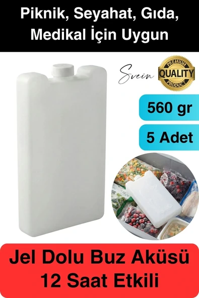 12 Saat Süreli 560 gr Jel Dolu Buz Aküsü Plastik Soğuk Zincir Gıda Yiyecek Uzun Süre Koruma 5 Adet ürün görseli 1