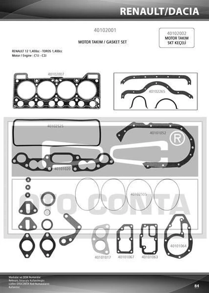 MOTOR TAKIM CONTA (KEÇESIZ SKCLI 1.40MM) RENAULT R9 RENAULT R12 1.4 C1J 700 - 847 720 ürün görseli 1