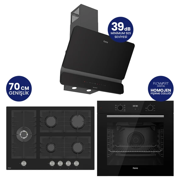 FlowArt Digital 5 Gözlü Siyah Cam Ankastre Set QBL63CS+BL135+D080-SA ürün görseli 1