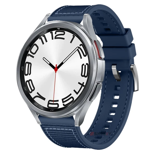 Sneezy Samsung Galaxy Watch 5 Pro R-920 İle Uyumlu 20mm Dikiş Desenli Dokuma Silikon Kordon  Lacivert ürün görseli 1