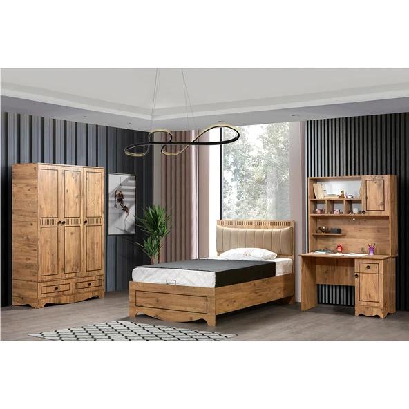 Papatya Genç Odası - 3 Kapılı Dolap, Bazalı Karyola, Masa - 120x200 ürün görseli 1