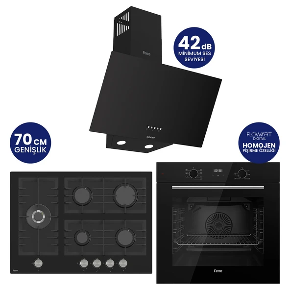 FlowArt Digital 5 Gözlü Siyah Cam Ankastre Set QBL63CS+BL135+D086-SA ürün görseli 1