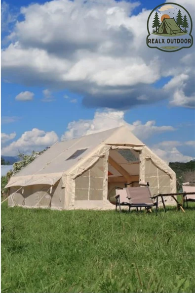 Realx 12 Kişilik 4 Mevsim Su Geçirmez Çift Pencereli Şişme Kamp Çadırı 400x300x210 Cm 12 Mt 420d ürün görseli 1