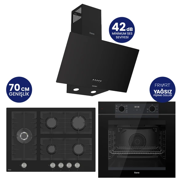 Fryart Digital 5 Gözlü Siyah Cam Ankastre Set QEP63CS+BL135+D086-SA ürün görseli 1