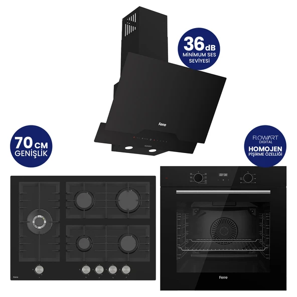 FlowArt Digital 5 Gözlü Siyah Cam Ankastre Set QBL63CS+BL135+D063-SA ürün görseli 1