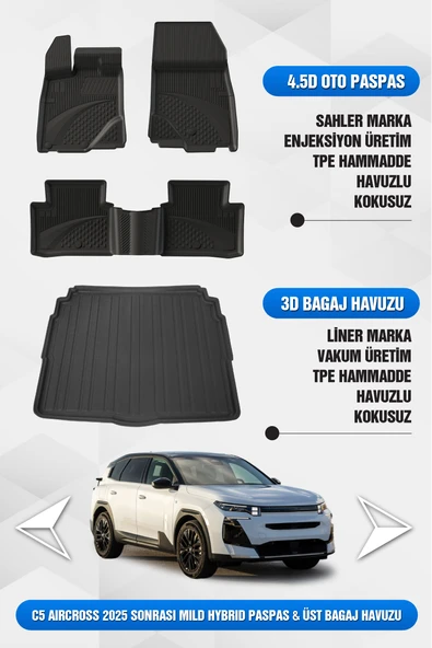Citroen C5 Aircross Mild Hybrid 2025+ Uyumlu 4.5D SAHLER Premium Havuzlu Paspas ve Liner Marka ÜST Bagaj Havuzu ürün görseli 1