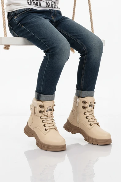 Ayakmod Bej Vizon İçi Polarlı Kaymaz Taban Unisex Çocuk Bot 24035 F ürün görseli 1