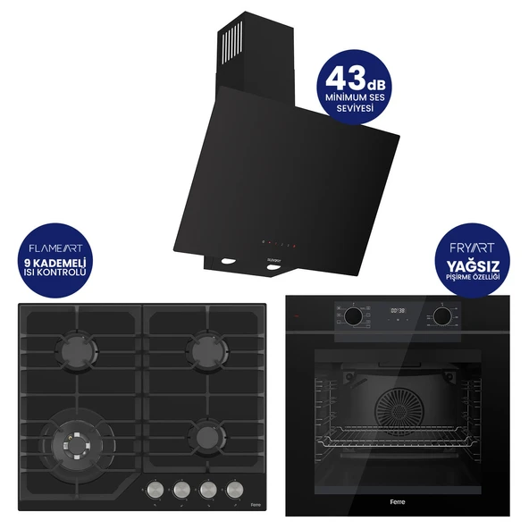 Fryart Digital Asimetrik Siyah Cam Ankastre Set QEP63CS+NT025-WFA+D077-SA ürün görseli 1