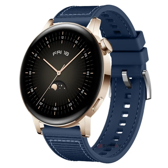 Sneezy Samsung Galaxy Watch Active Active 2 44mm-40mm 20mm Dikiş Desenli Dokuma Silikon Kordon  Lacivert ürün görseli 1