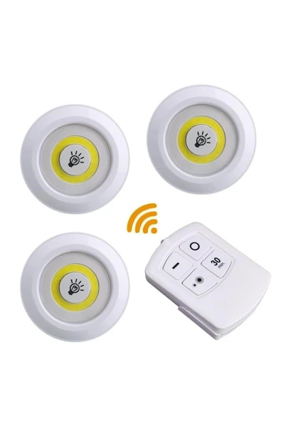 Realx Led Işık Kablosuz Uzaktan Kumandalı Dolap Içi Led Ampul Seti 3lü Set Gece Lambası Spot Lamba ürün görseli 1
