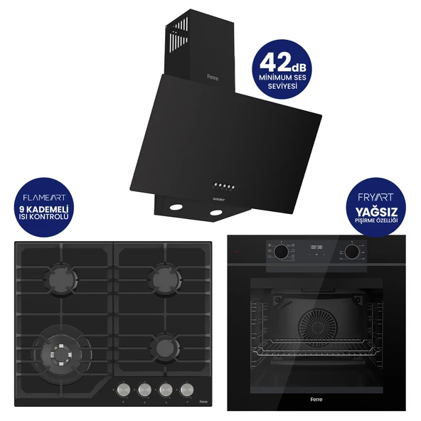 Fryart Digital Asimetrik Siyah Cam Ankastre Set QEP63CS+NT025-WFA+D086-SA ürün görseli 1