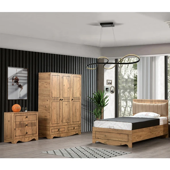 Papatya Genç Odası - 3kapılı Dolap, Bazalı Karyola, Şifonyer - 120x200 ürün görseli 1