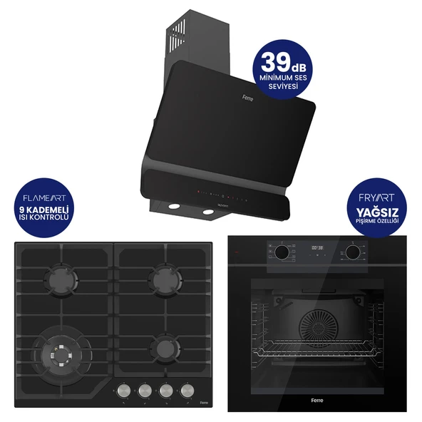 Fryart Digital Asimetrik Siyah Cam Ankastre Set QEP63CS+NT025-WFA+D080-SA ürün görseli 1