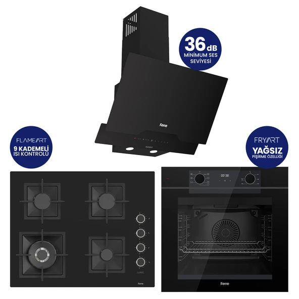 Fryart Digital Siyah Cam Ankastre Set ( 65 CM Woklu OCAK ) QEP63CS+SC405-WFA+D063-SA ürün görseli 1
