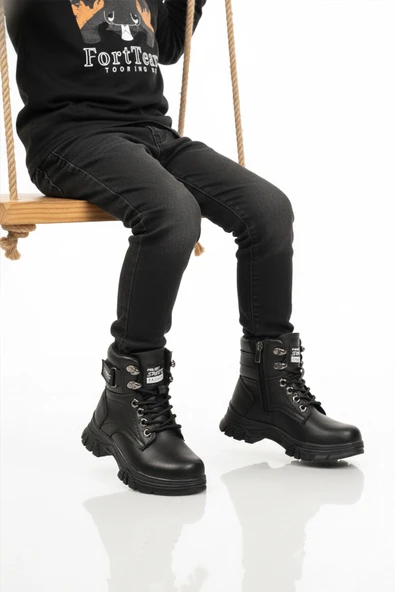 Ayakmod Siyah İçi Polarlı Kaymaz Taban Unisex Çocuk Bot 24035 F ürün görseli 1