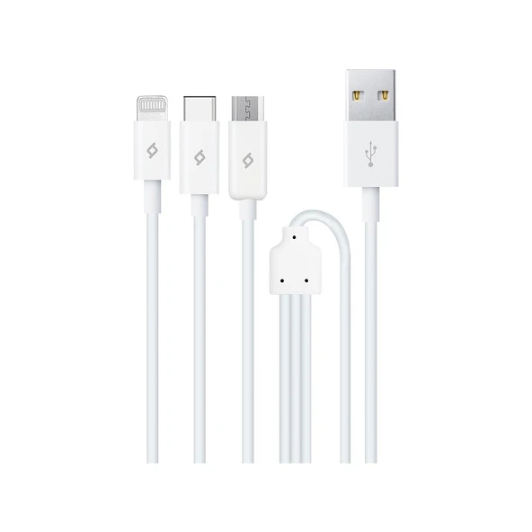 Ttec Trio Şarj Kablosu Type-C,Lightning,Micro USB  120cm Beyaz - 2DK7521 ürün görseli 1