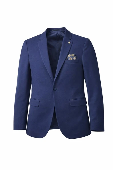 Erkek Lacivert Mono Yaka Likralı Blazer Ceket – Esnek Konfor Kumaş, Tek Düğmeli Slim Fit ürün görseli 1