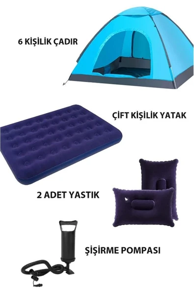 Realx 6 Kişilik Kamp Çadırı Çift Kişilik Yatak ve Yastık Kamp Seti ürün görseli 1