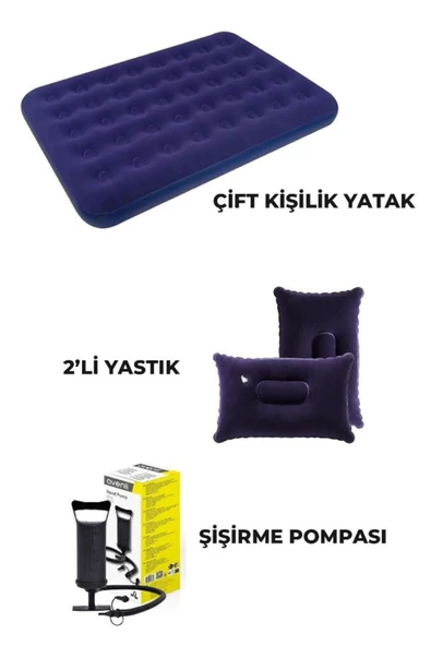 Realx Çift Kişilik Kamp Şişme Yatak Yastık Şişirme Pompa Seti ürün görseli 1