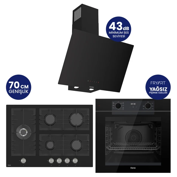 Fryart Digital 5 Gözlü Siyah Cam Ankastre Set QEP63CS+BL135+D077-SA ürün görseli 1