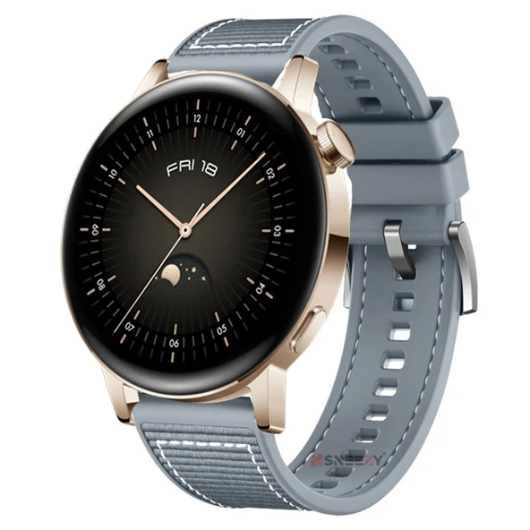 Sneezy Samsung Galaxy Watch Active Active 2 44mm-40mm 20mm Dikiş Desenli Dokuma Silikon Kordon  Gri ürün görseli 1