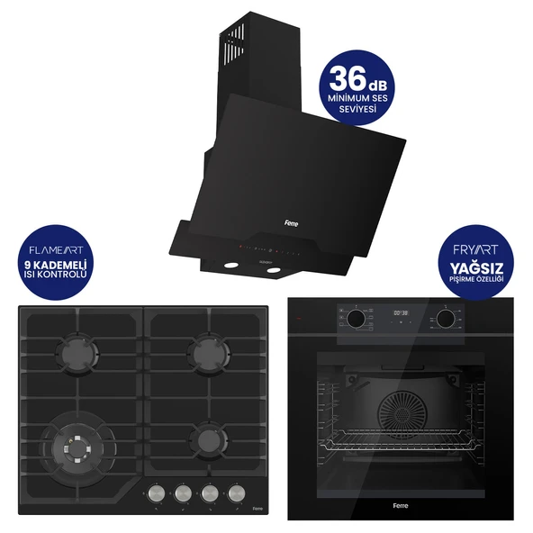 Fryart Digital Asimetrik Siyah Cam Ankastre Set QEP63CS+NT025-WFA+D063-SA ürün görseli 1