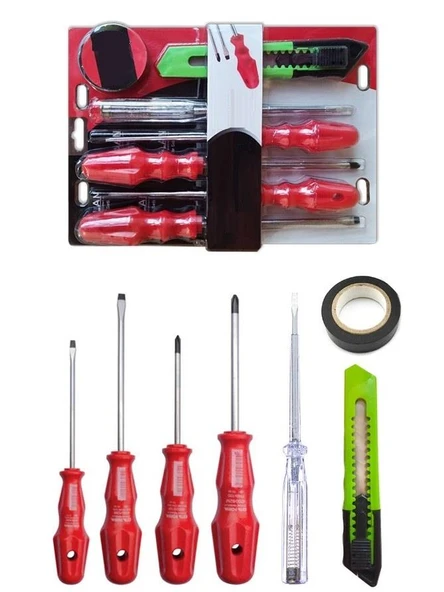 Zhltools 7 Parça Tamir Seti 4lü Tornavida Seti + Kontrol Kalemi + Maket Bıçağı + Elektrik Bandı ürün görseli 1